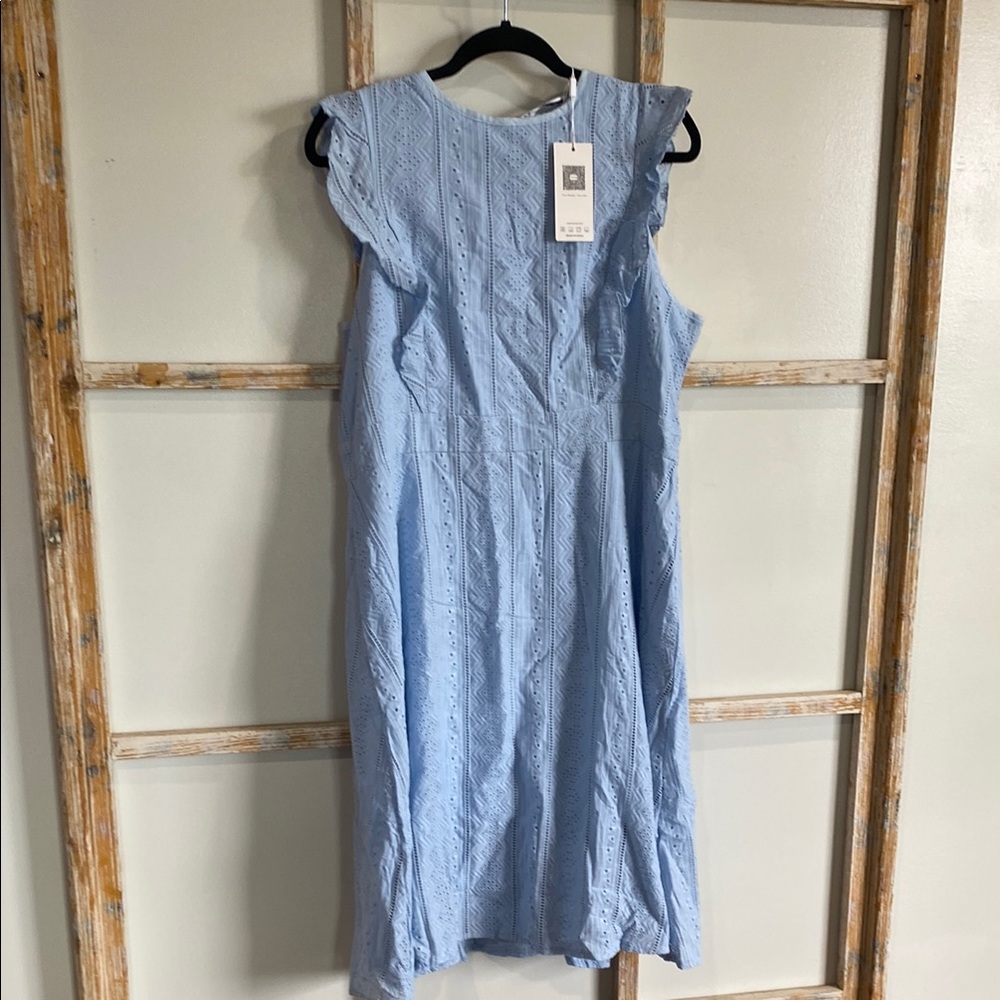 Ecowish Blue Sleeveless Ruffled Midi Sundress